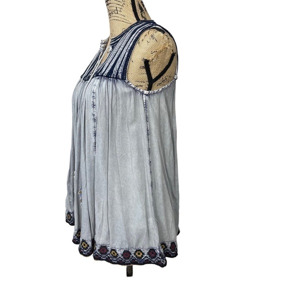 Rachel Zoe Boho Hippie Top Blue Striped Tassels Gypsy Hippie Festival Tunic - Picture 3 of 12